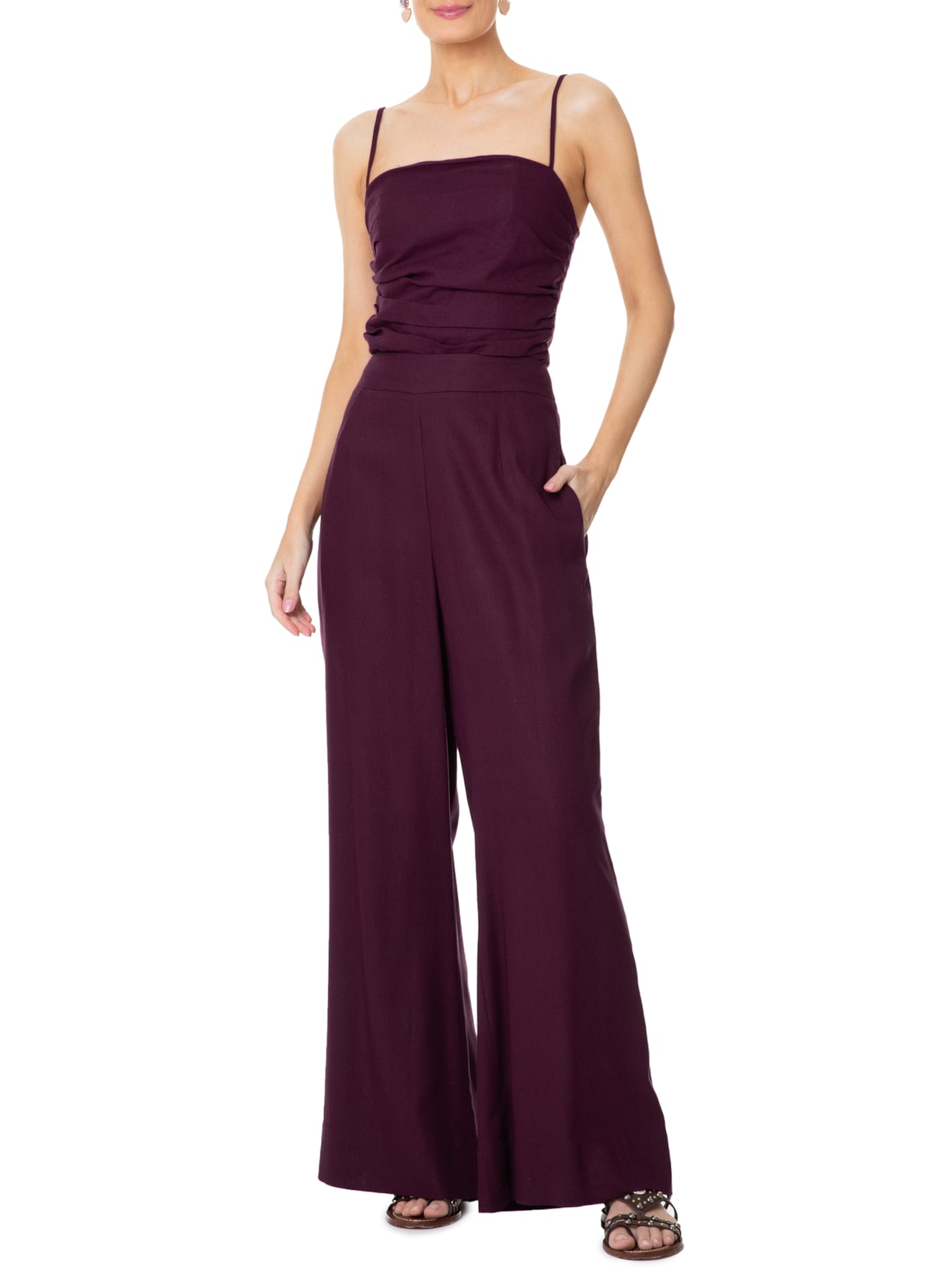 Calça Feminina Reta Pregas Roxo Farm