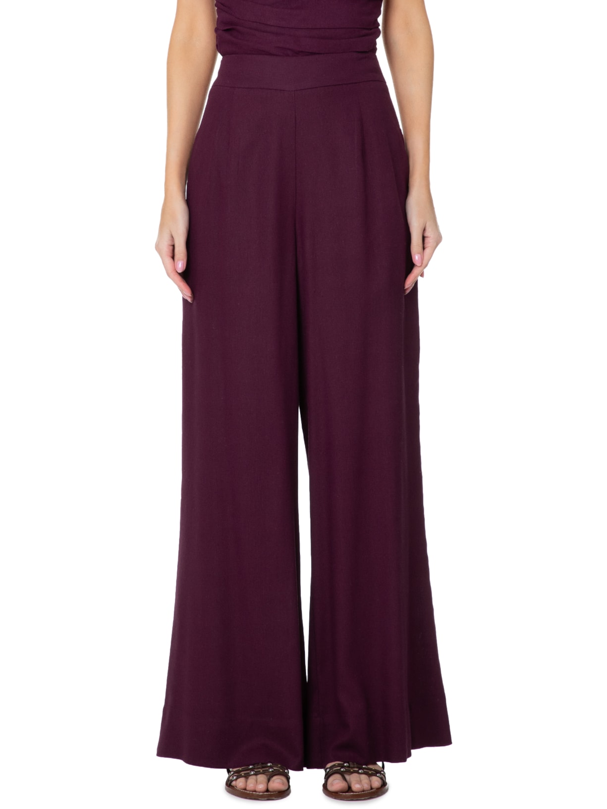 Calça Feminina Reta Pregas Roxo Farm
