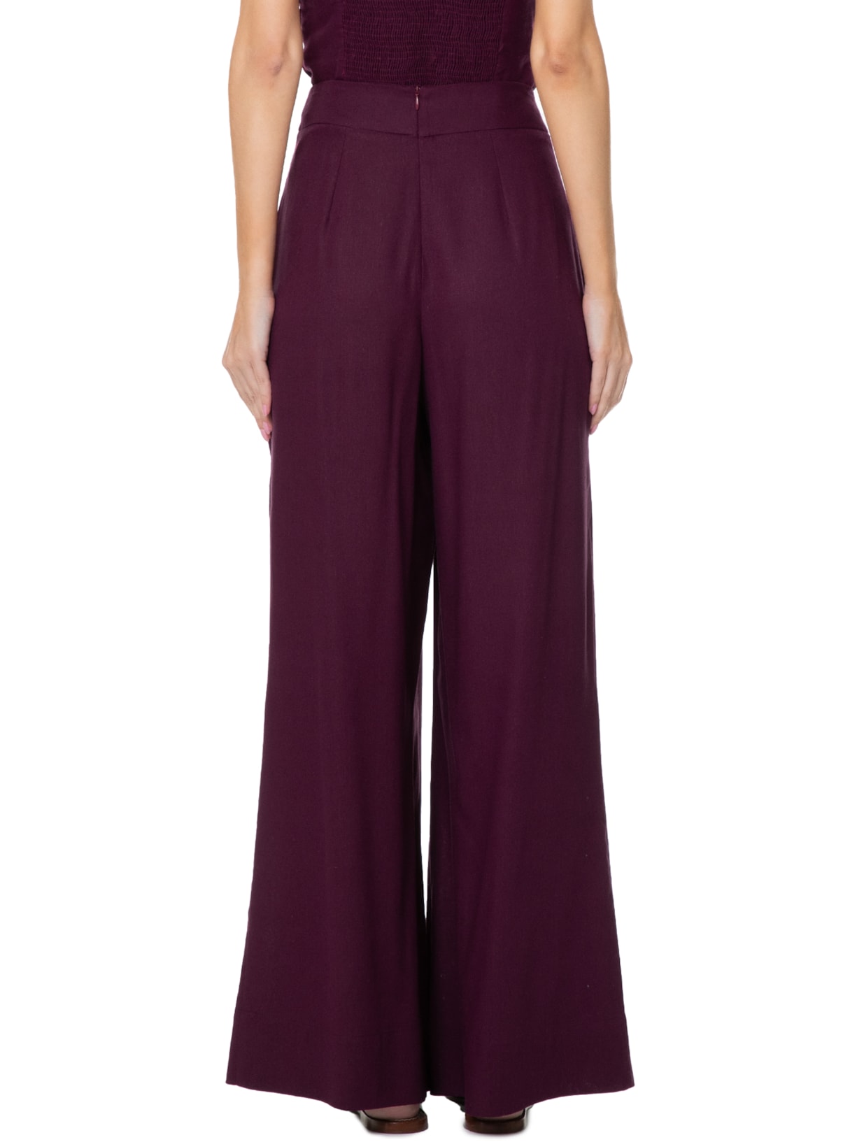 Calça Feminina Reta Pregas Roxo Farm