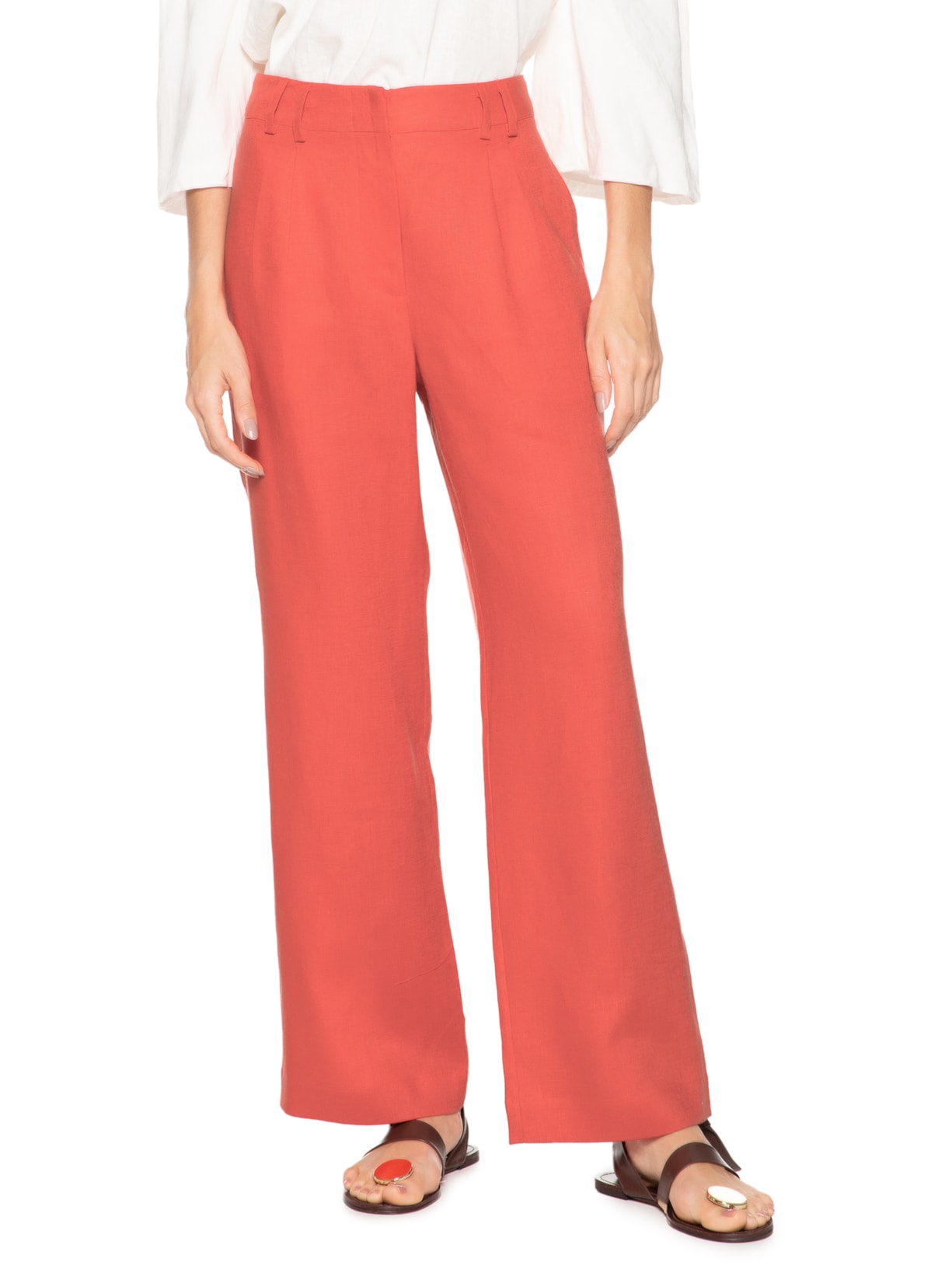 Calça Feminina Reta Pregas Vermelho Maria Filó