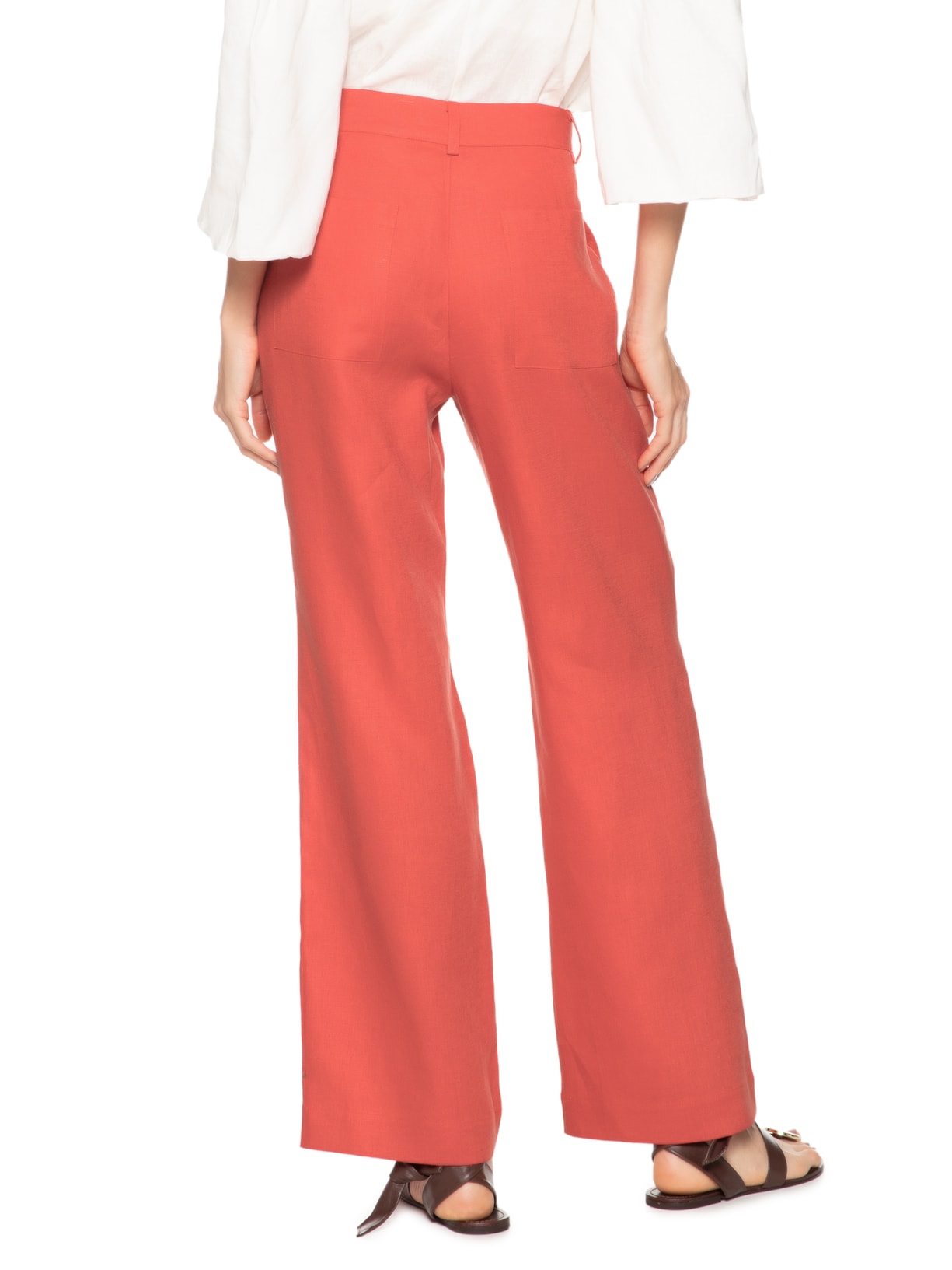 Calça Feminina Reta Pregas Vermelho Maria Filó