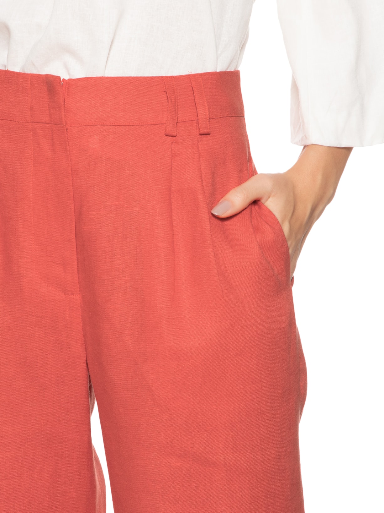 Calça Feminina Reta Pregas Vermelho Maria Filó