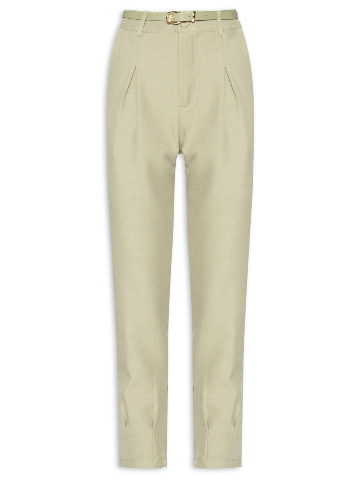 Calça Feminina Reta Pregueada Com Cinto - Verde