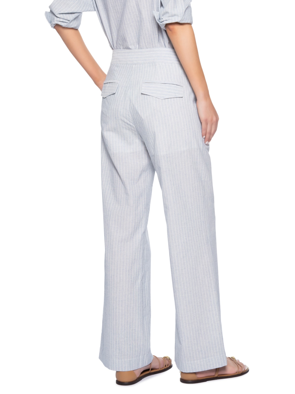 Calça Feminina Reta Risca De Giz Azul Maria Filó