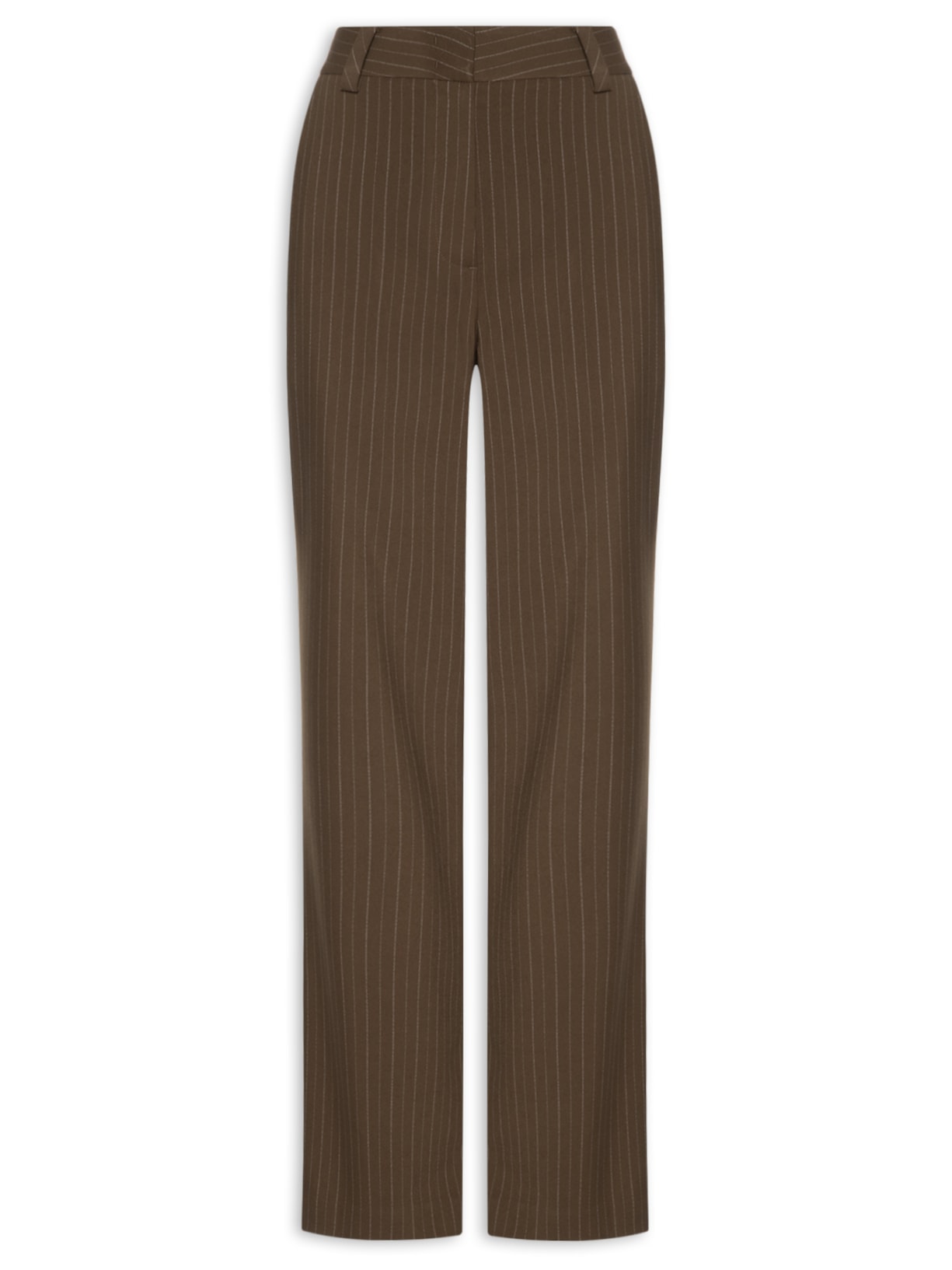Calça Feminina Reta Risca De Giz Marrom Animale