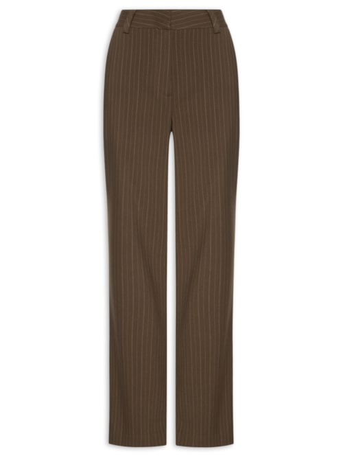 Calça Feminina Reta Risca De Giz - Marrom