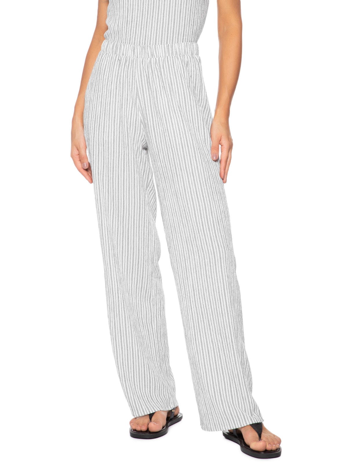 Calça Feminina Reta Texturizada Branco Basiq