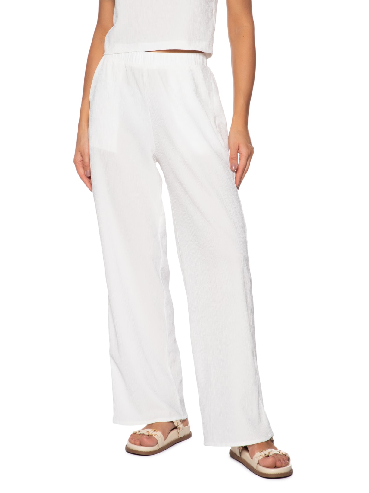 Calça Feminina Reta Texturizada Branco Basiq