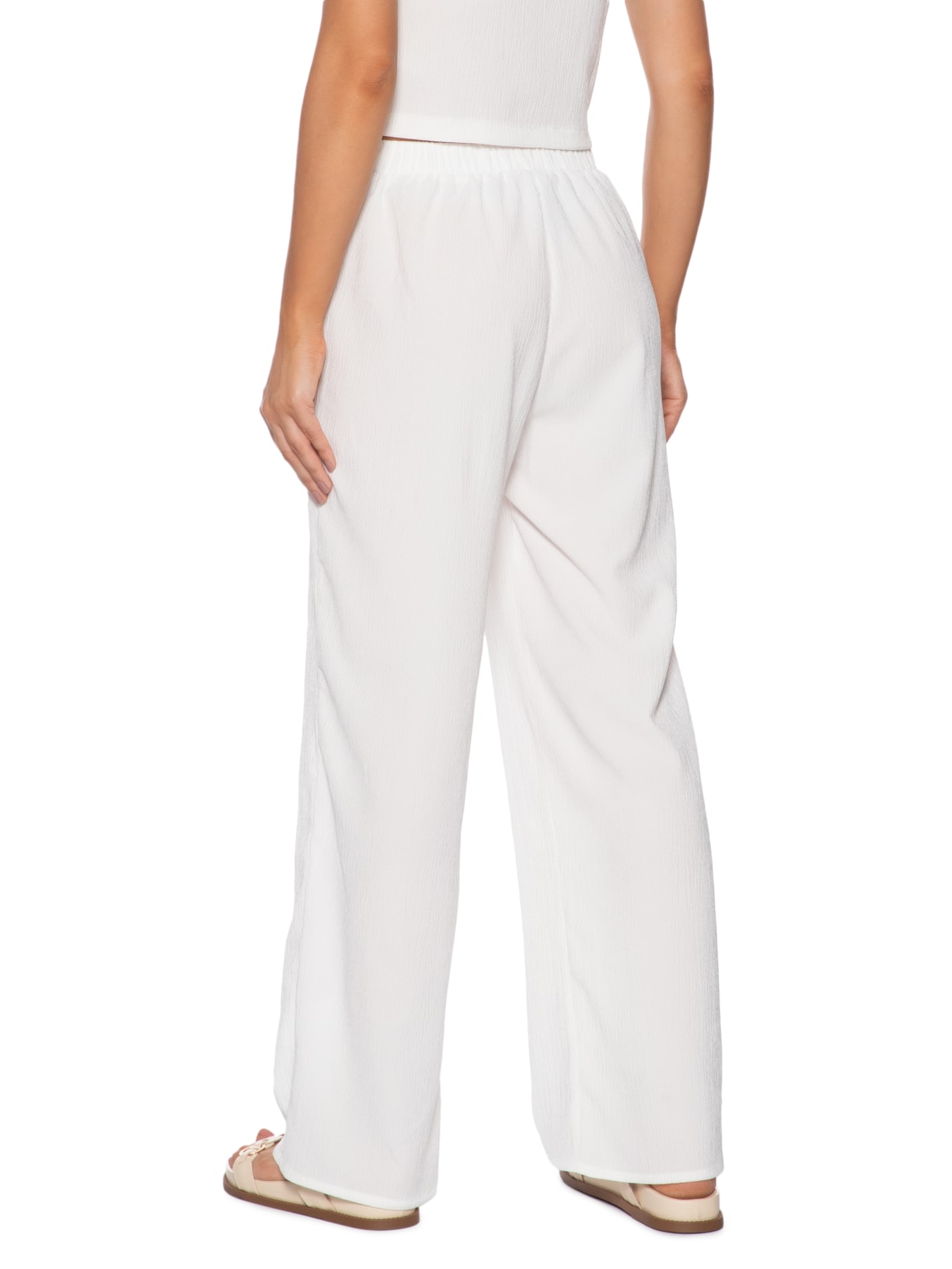 Calça Feminina Reta Texturizada Branco Basiq