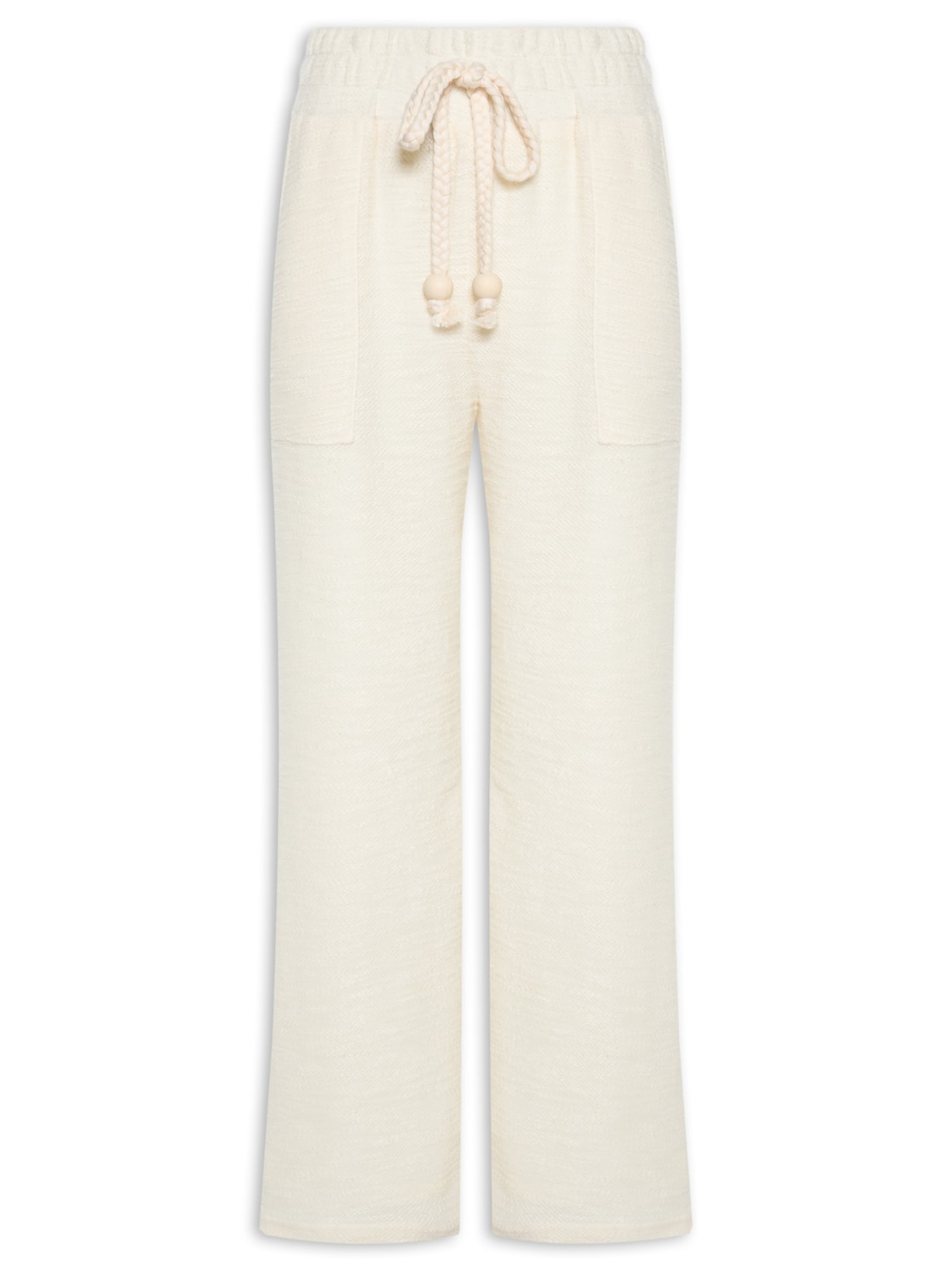 Calça Feminina Reta Texturizada Detalhe - Off White