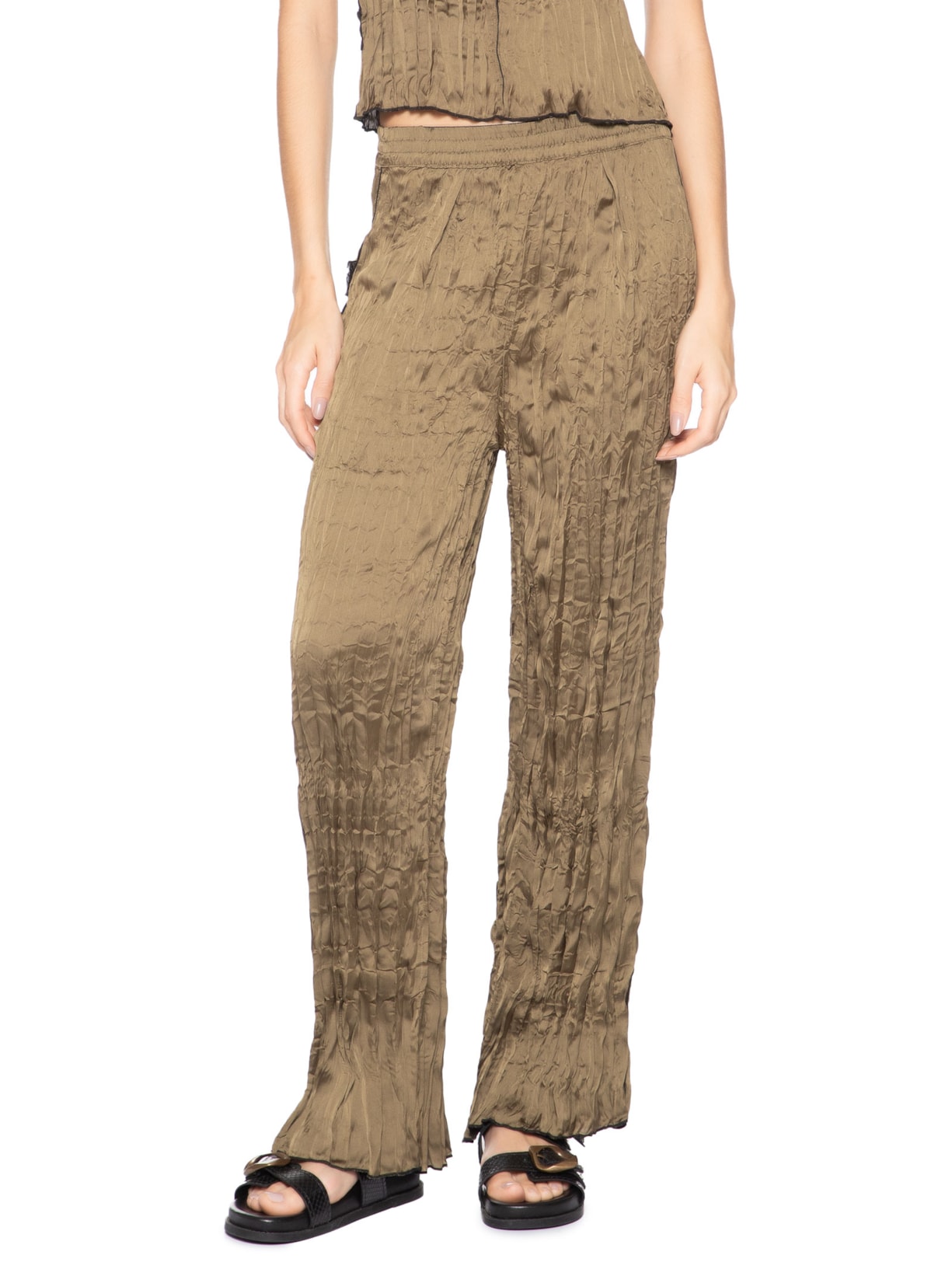 Calça Feminina Reta Wrinkle Satin Preto Osklen