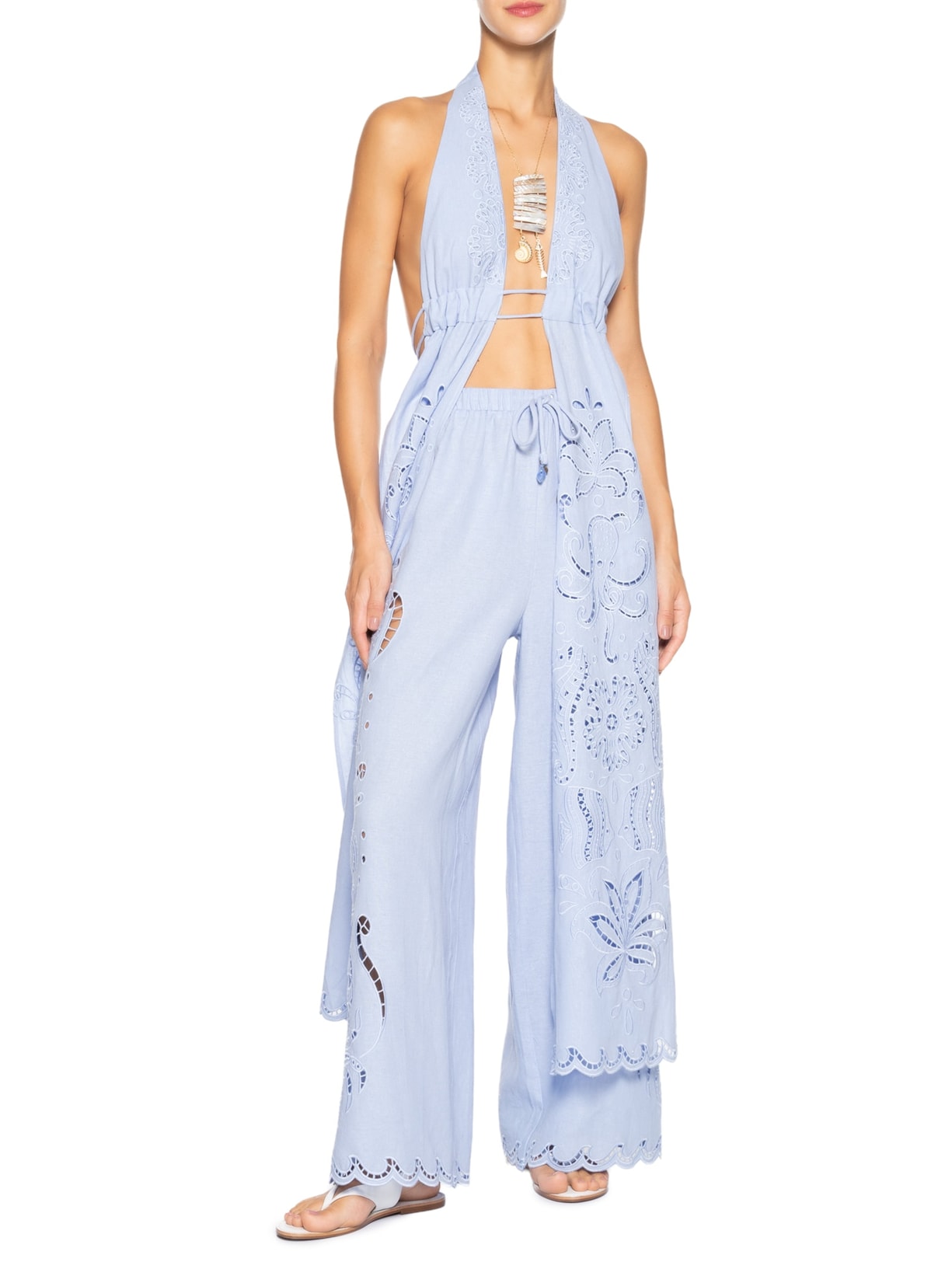 Calça Feminina Richelieu Vida Marinha Azul Farm Praia