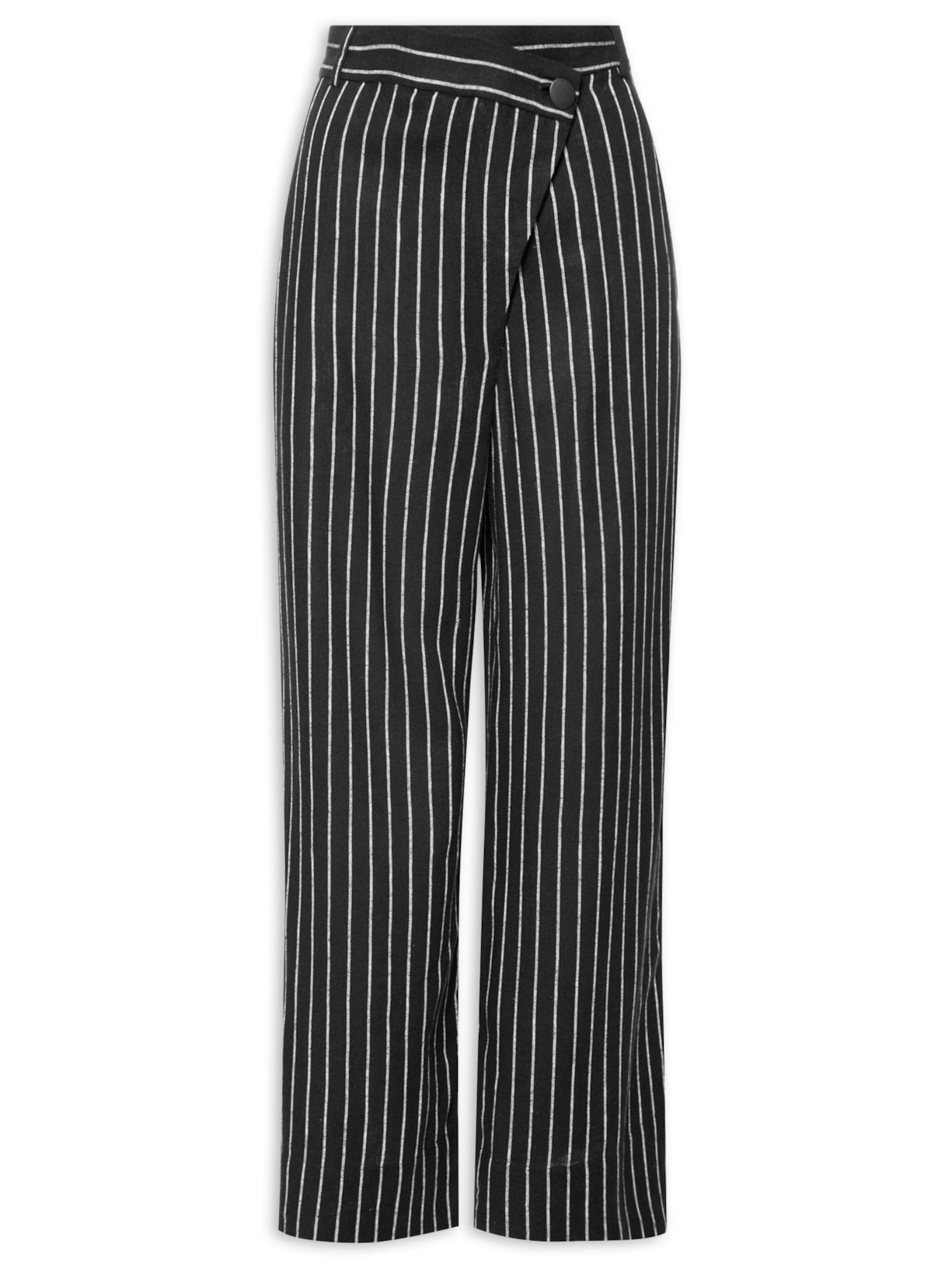 Calça Feminina Risca De Giz Braguilha Diagonal - Preto