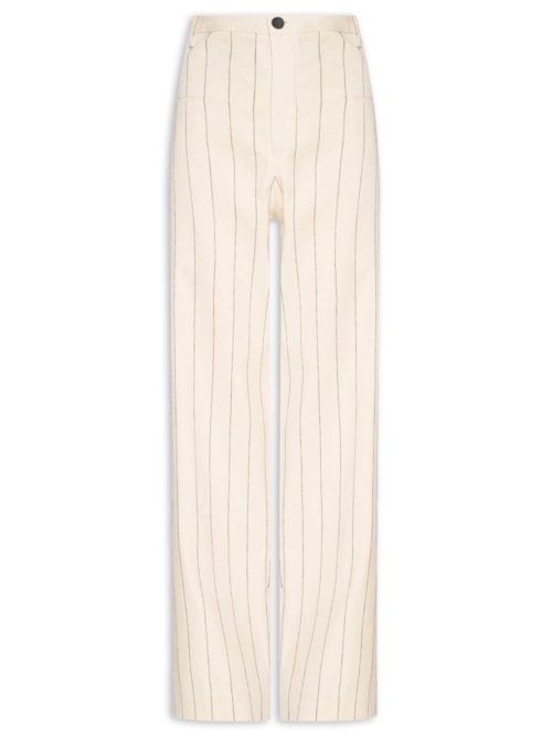 Calça Feminina Risca De Giz Pespontada - Off White