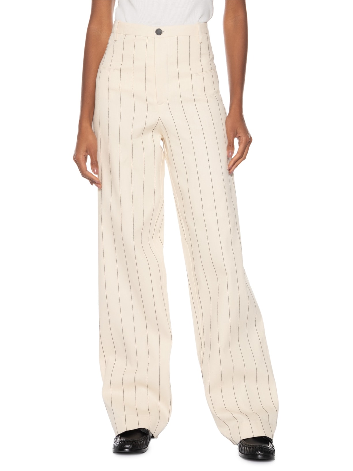 Calça Feminina Risca De Giz Pespontada Off White Coven