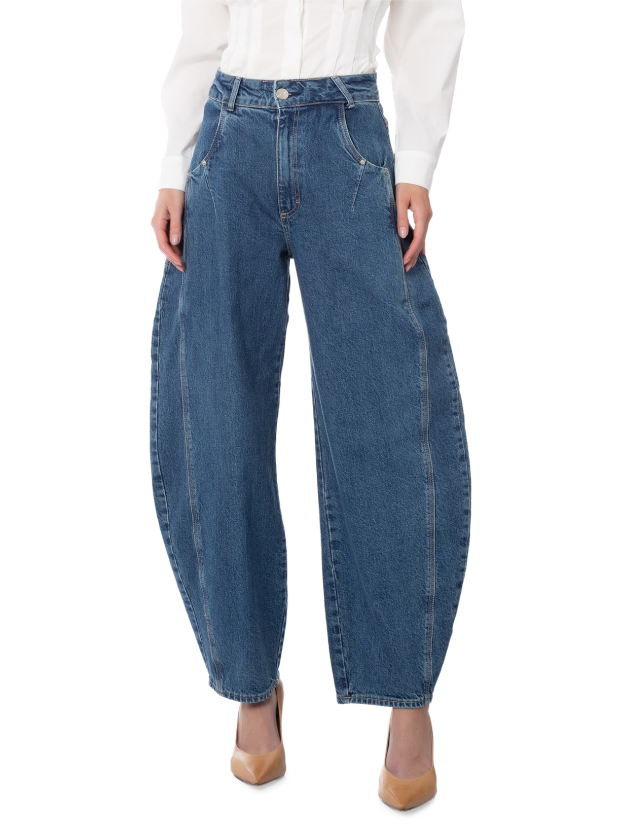 Calça Feminina Round Lavagem Média – Azul Francesca