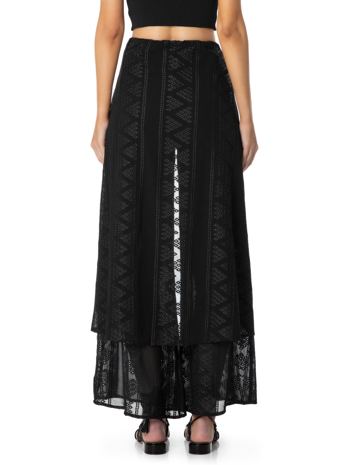 Calça Feminina Saia Bordados Finos Preto Maria Filó