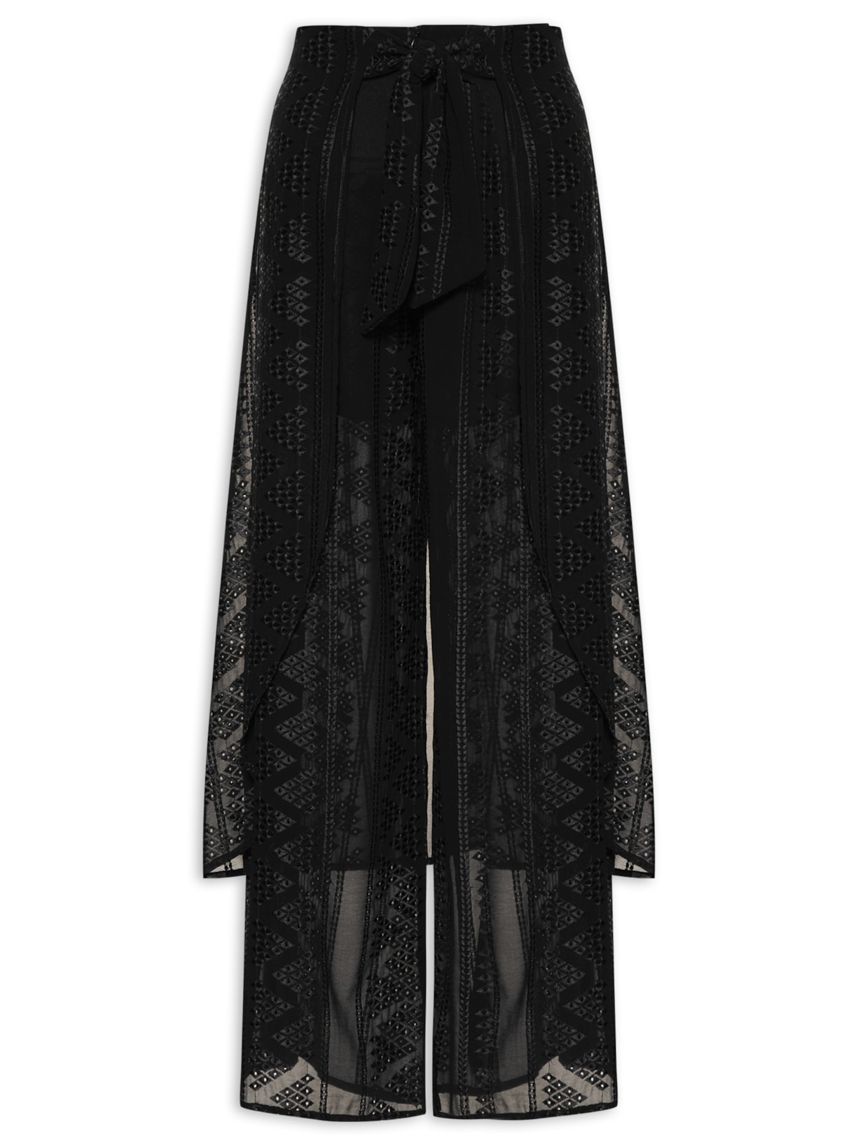 Calça Feminina Saia Bordados Finos Preto Maria Filó