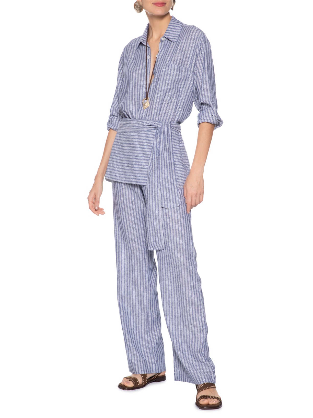 Calça Feminina Saia Mix De Listras Azul Maria Filó