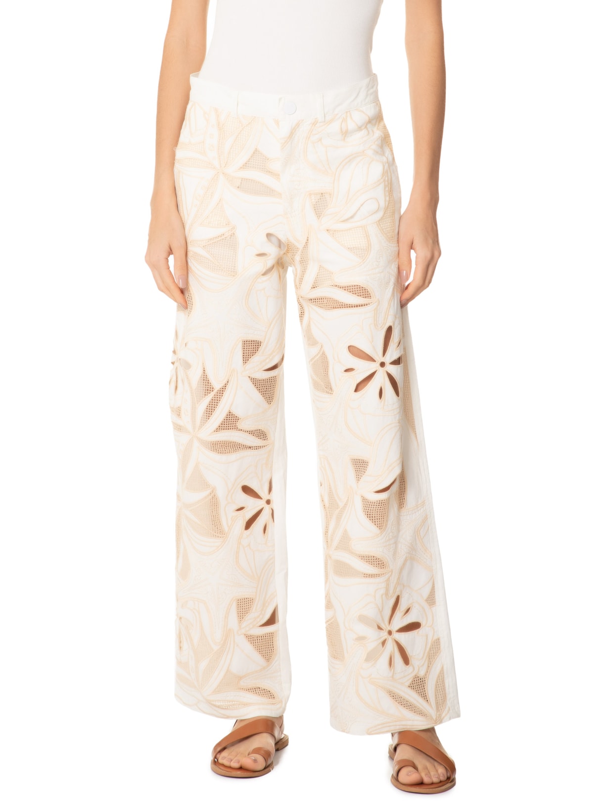 Calça Feminina Sarja Artesanal Richelieu Off White Farm