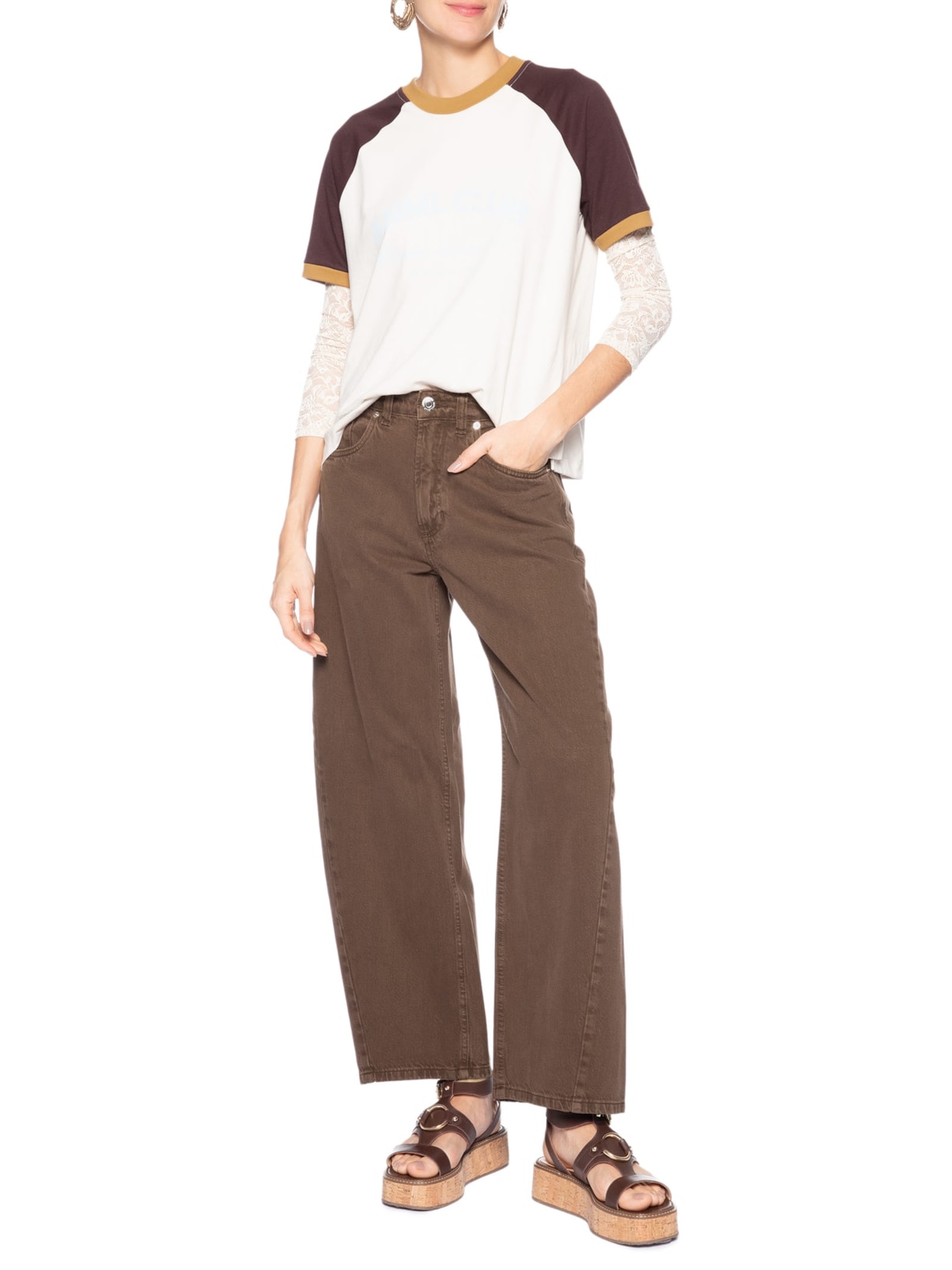 Calça Feminina Sarja Baggy Barcelona New Basic Marrom Animale Jeans