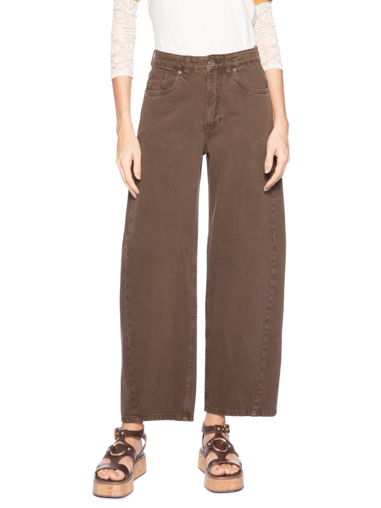 Calça Feminina Sarja Baggy Barcelona New Basic Marrom Animale Jeans