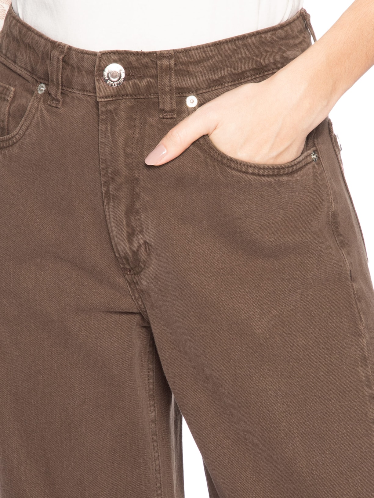 Calça Feminina Sarja Baggy Barcelona New Basic Marrom Animale Jeans