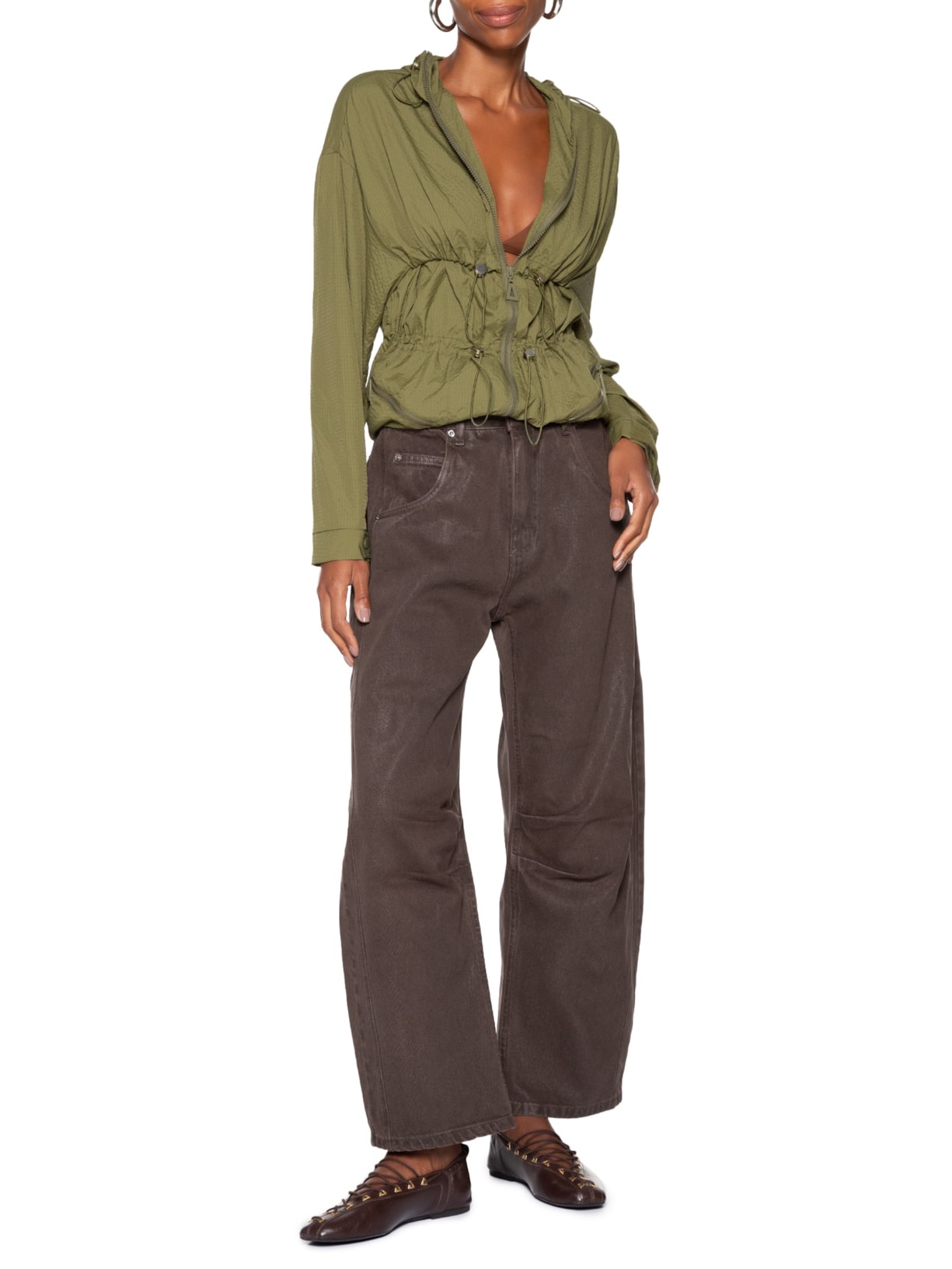 Calça Feminina Sarja Ballon Resinada Marrom Animale Jeans