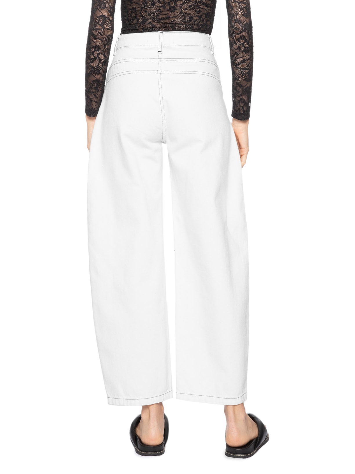 Calça Feminina Sarja Barrel Pesponto Contraste Branco Animale Jeans