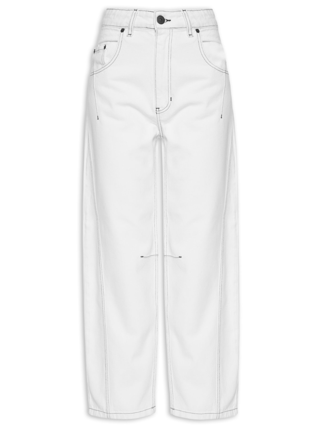 Calça Feminina Sarja Barrel Pesponto Contraste – Branco Animale Jeans