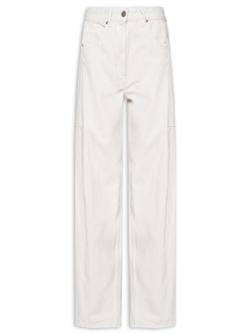 Calça Feminina Sarja Barrel Recortes E Pence - Cinza