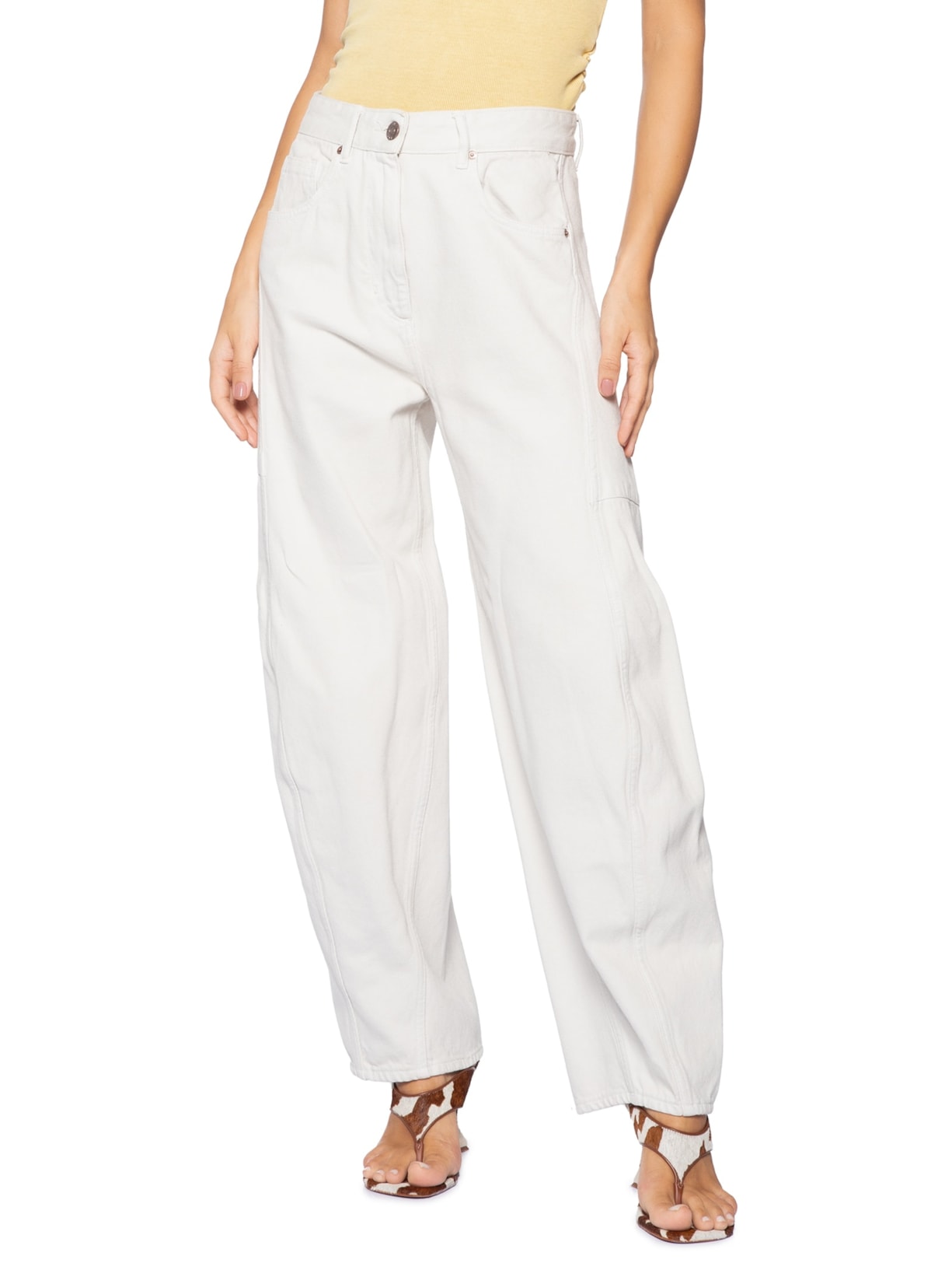 Calça Feminina Sarja Barrel Recortes E Pence Cinza Animale Jeans