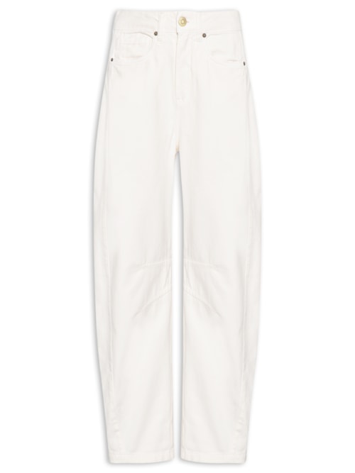 Calça Feminina Sarja Barrel Recortes - Off White