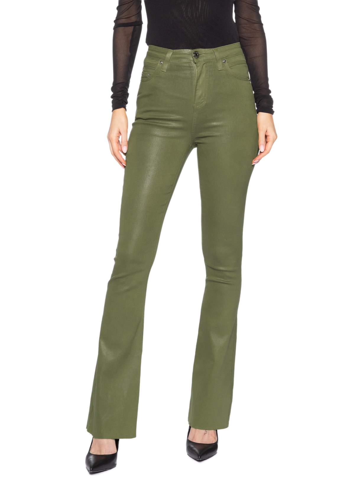 Calça Feminina Sarja Basic High Like Leather Verde Animale Jeans