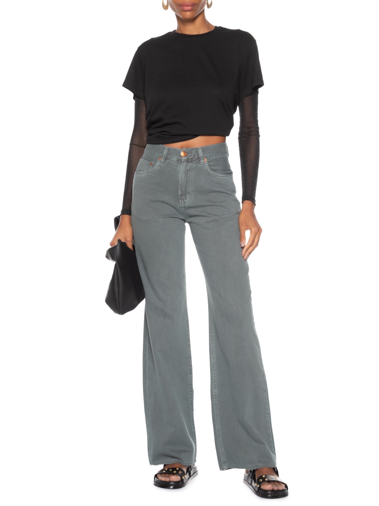 Calça Feminina Sarja Boot 70s Barra A Fio Stoned Cinza Animale Jeans