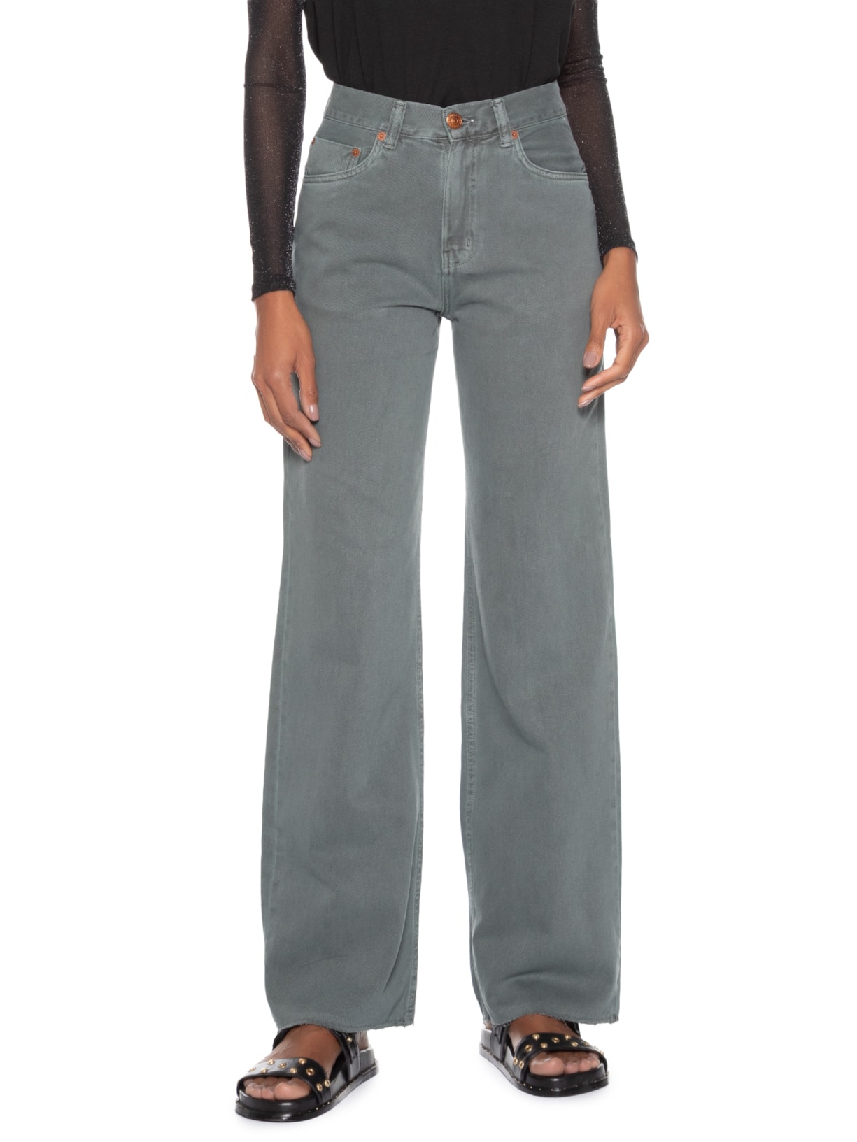 Calça Feminina Sarja Boot 70s Barra A Fio Stoned Cinza Animale Jeans