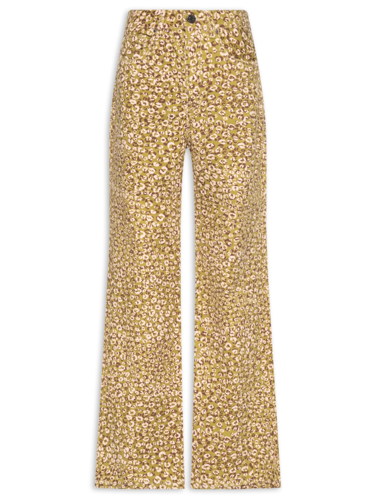 Calça Feminina Sarja Boot 70's Estampa Onça Stoned - Verde