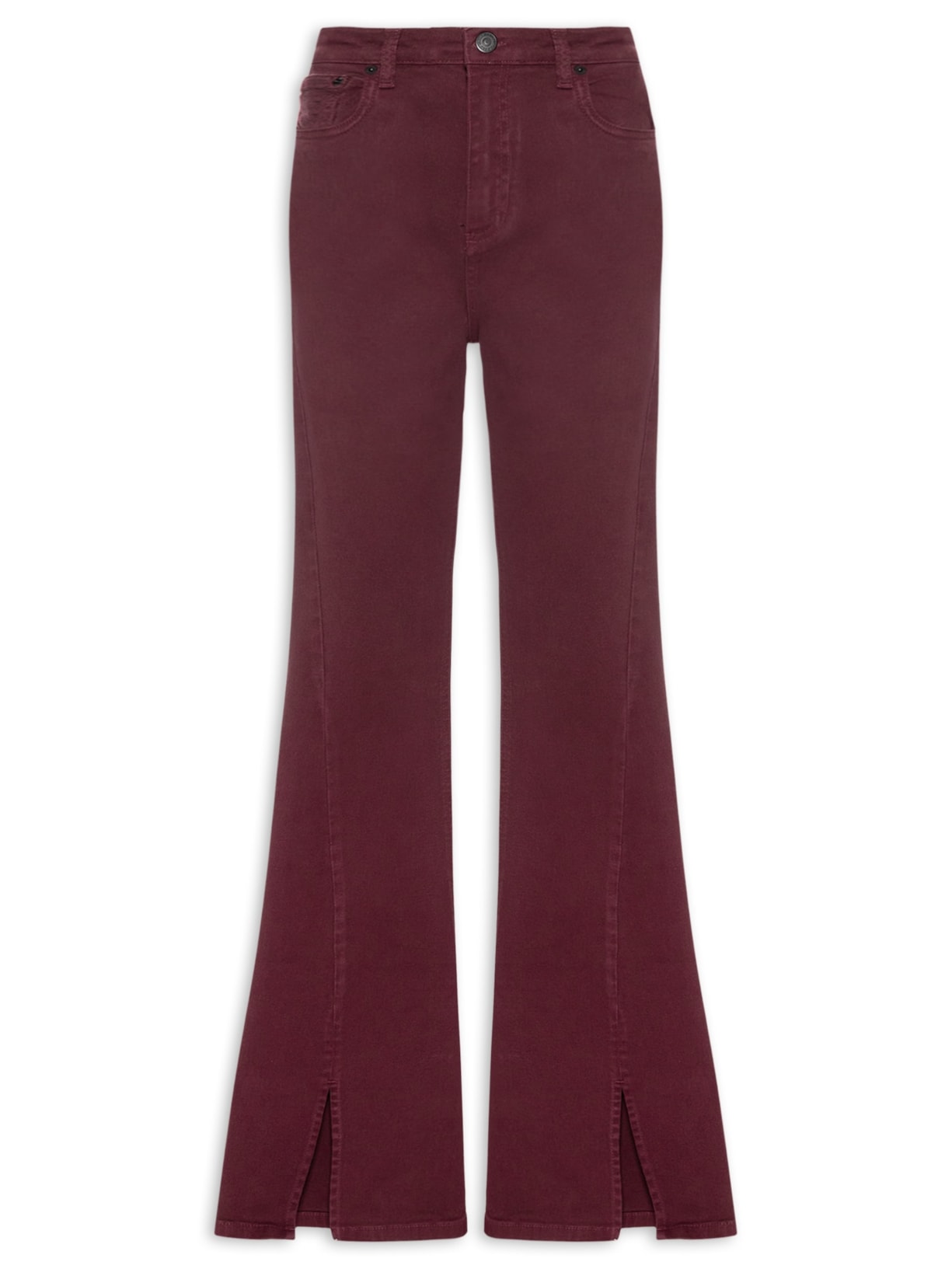 Calça Feminina Sarja Boot Basic High Fenda - Vermelho
