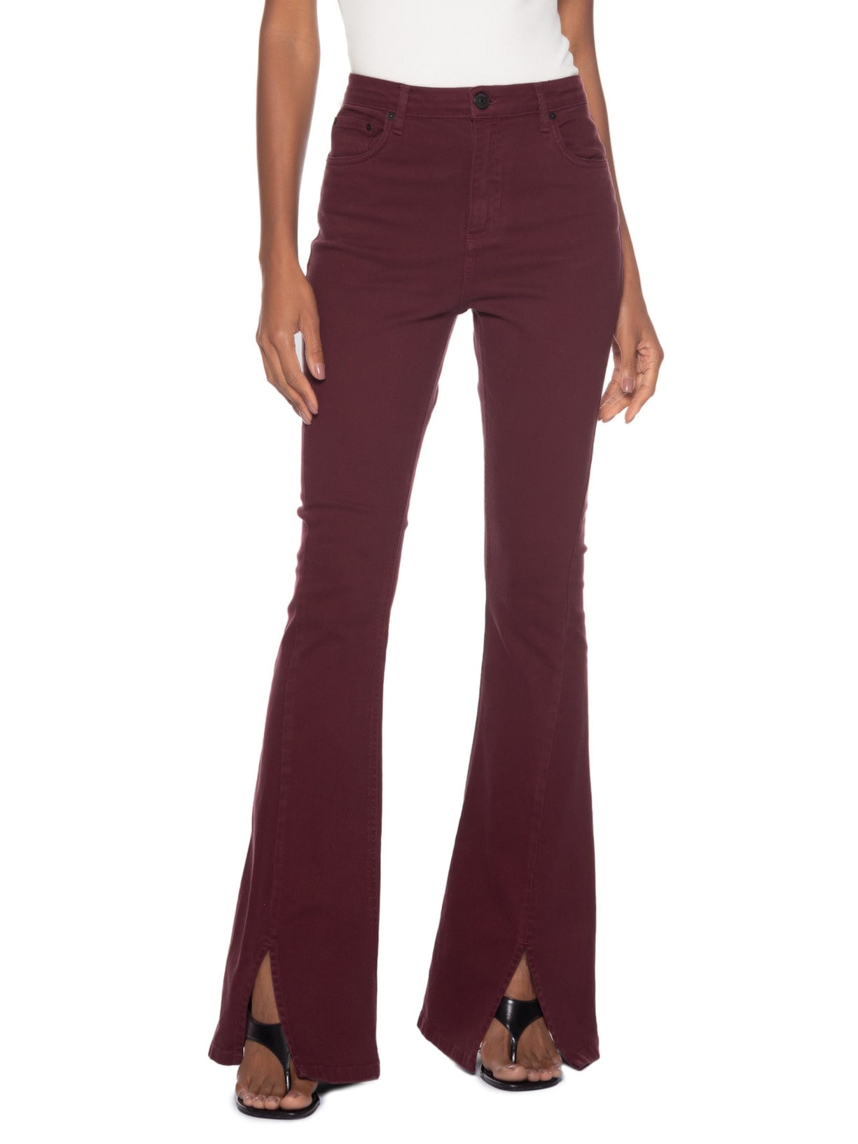 Calça Feminina Sarja Boot Basic High Fenda Vermelho Animale Jeans