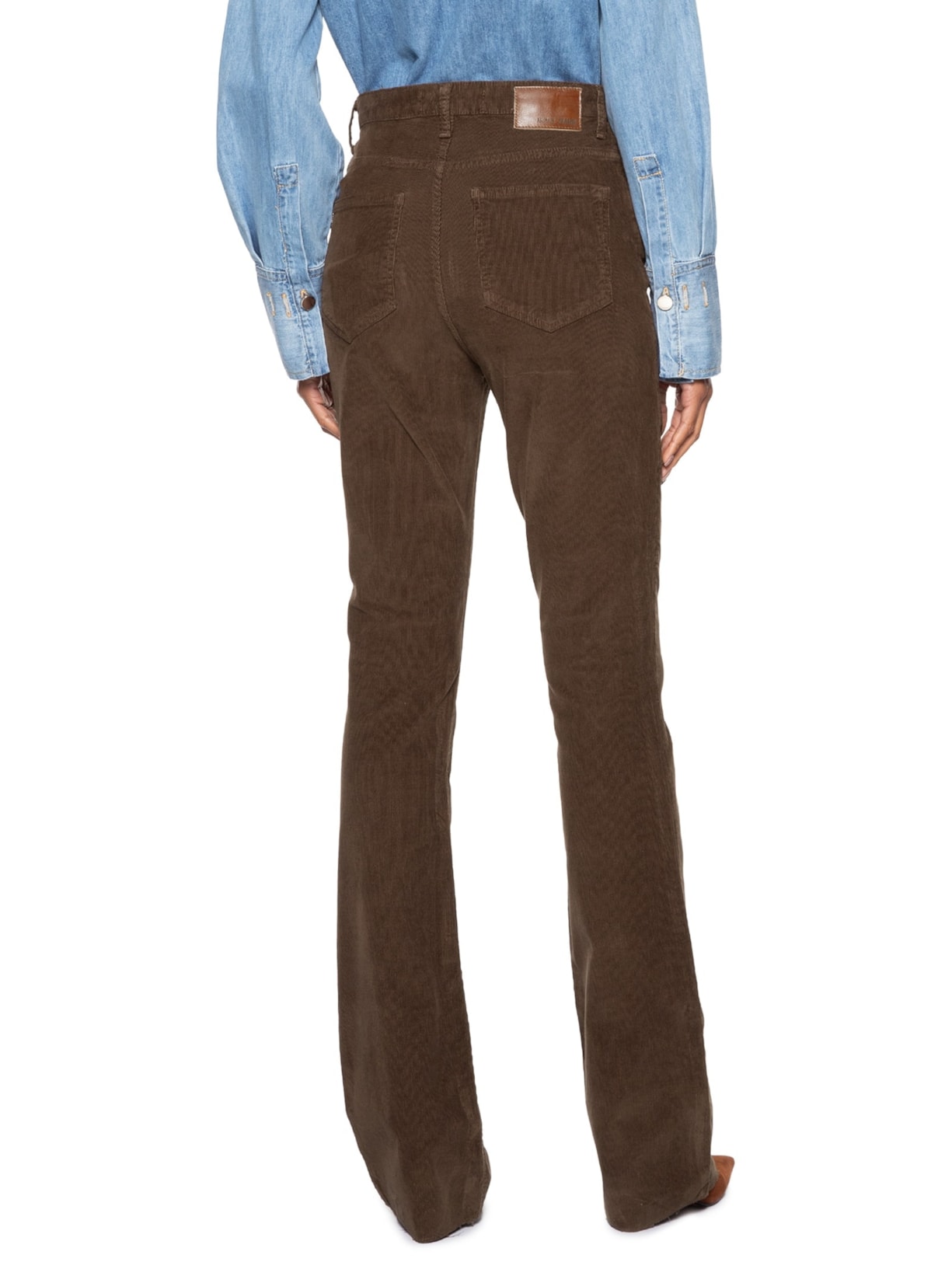 Calça Feminina Sarja Boot High Veludo Marrom Animale Jeans