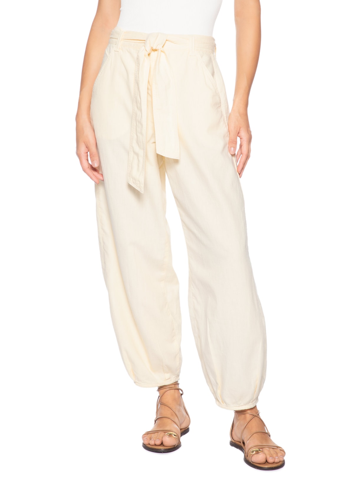 Calça Feminina Sarja Cânhamo Amarração Amarelo Dress To