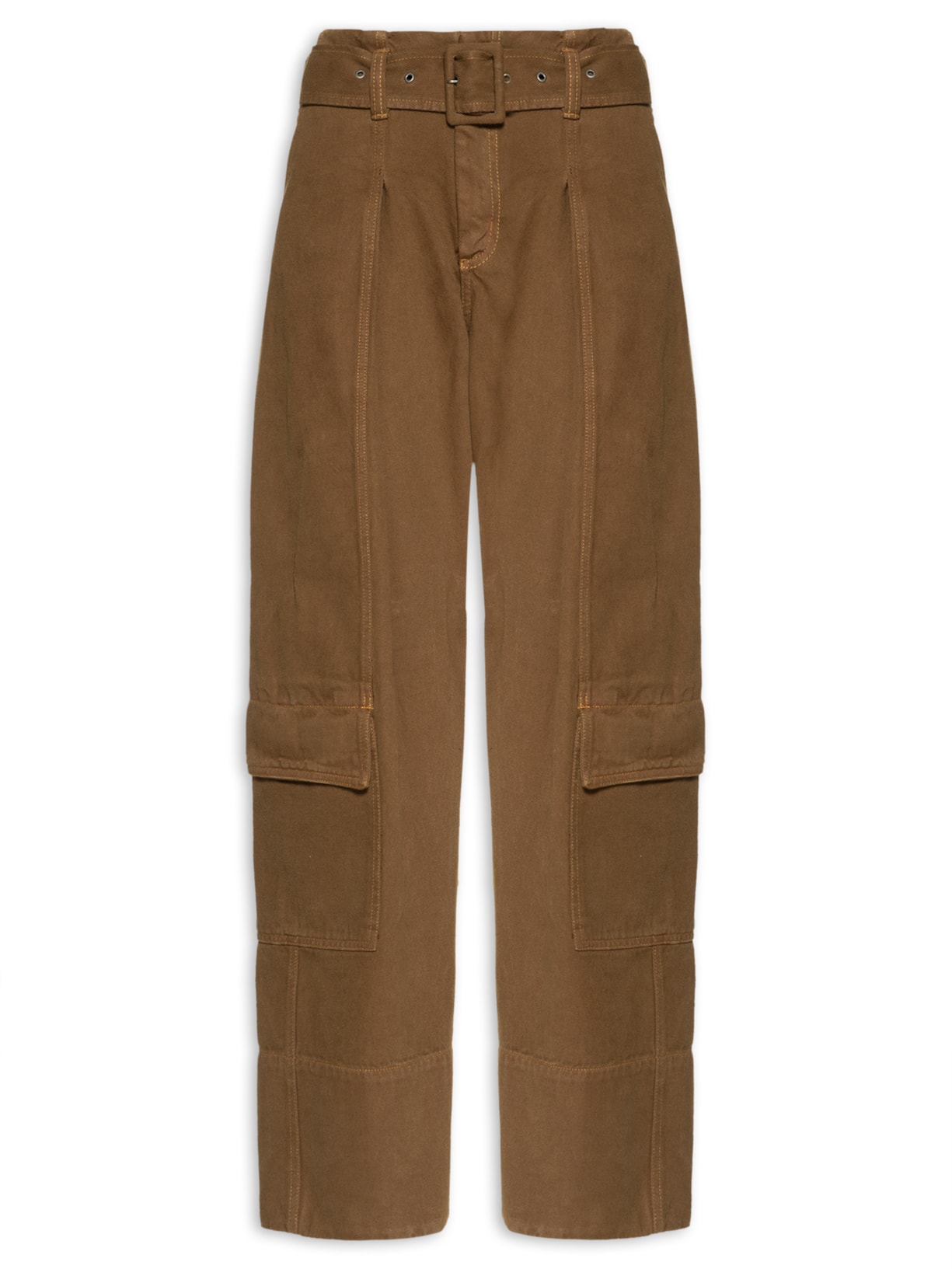 Calça Feminina Sarja Cargo Com Cinto - Marrom