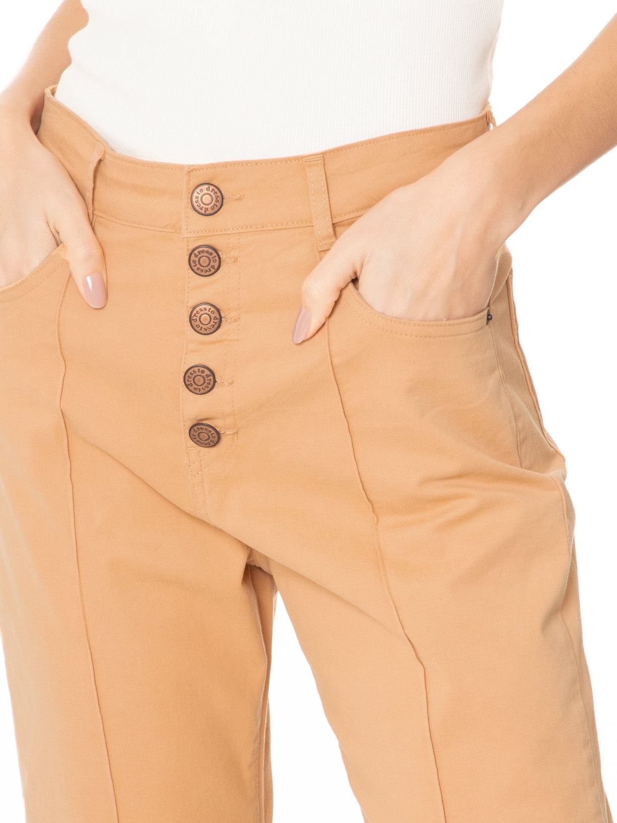 Calça Feminina Sarja Color Cropped Bege Dress To