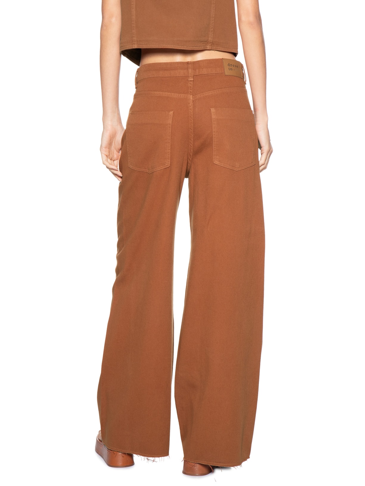 Calça Feminina Sarja Costura Deslocada Marrom Dress To