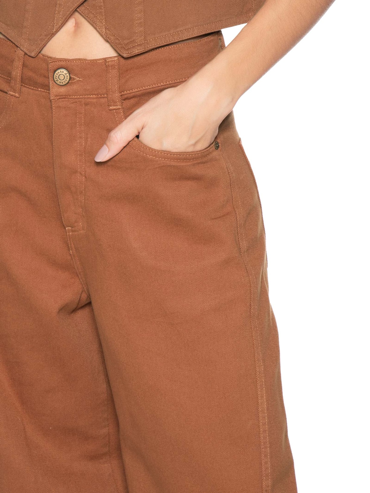 Calça Feminina Sarja Costura Deslocada Marrom Dress To