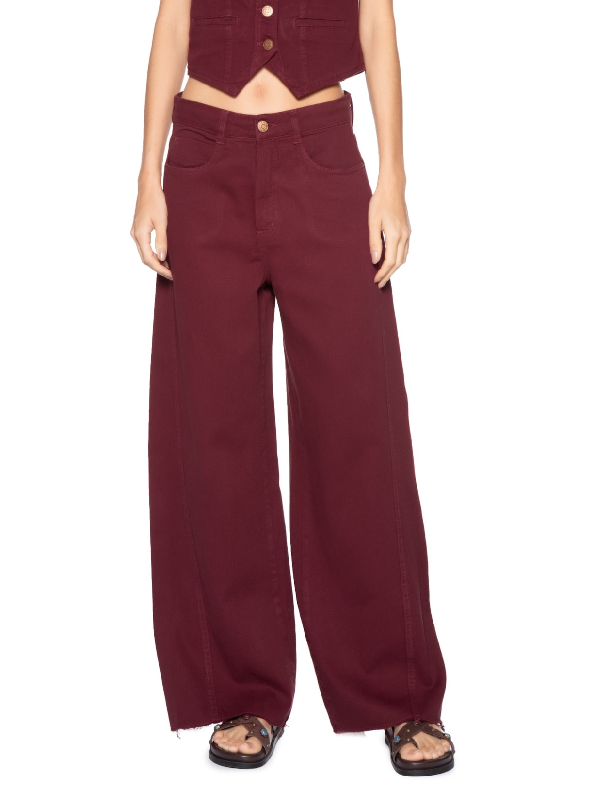 Calça Feminina Sarja Costura Deslocada Vermelho Dress To