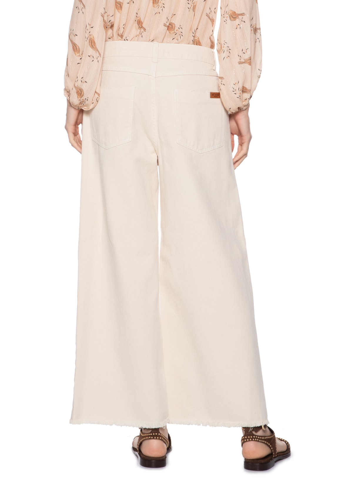 Calça Feminina Sarja Cropped Wide Off White Maria Filó