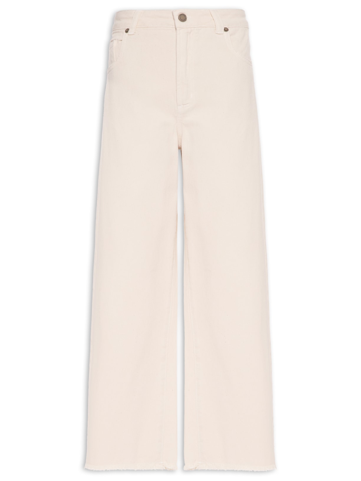 Calça Feminina Sarja Cropped Wide Off White Maria Filó