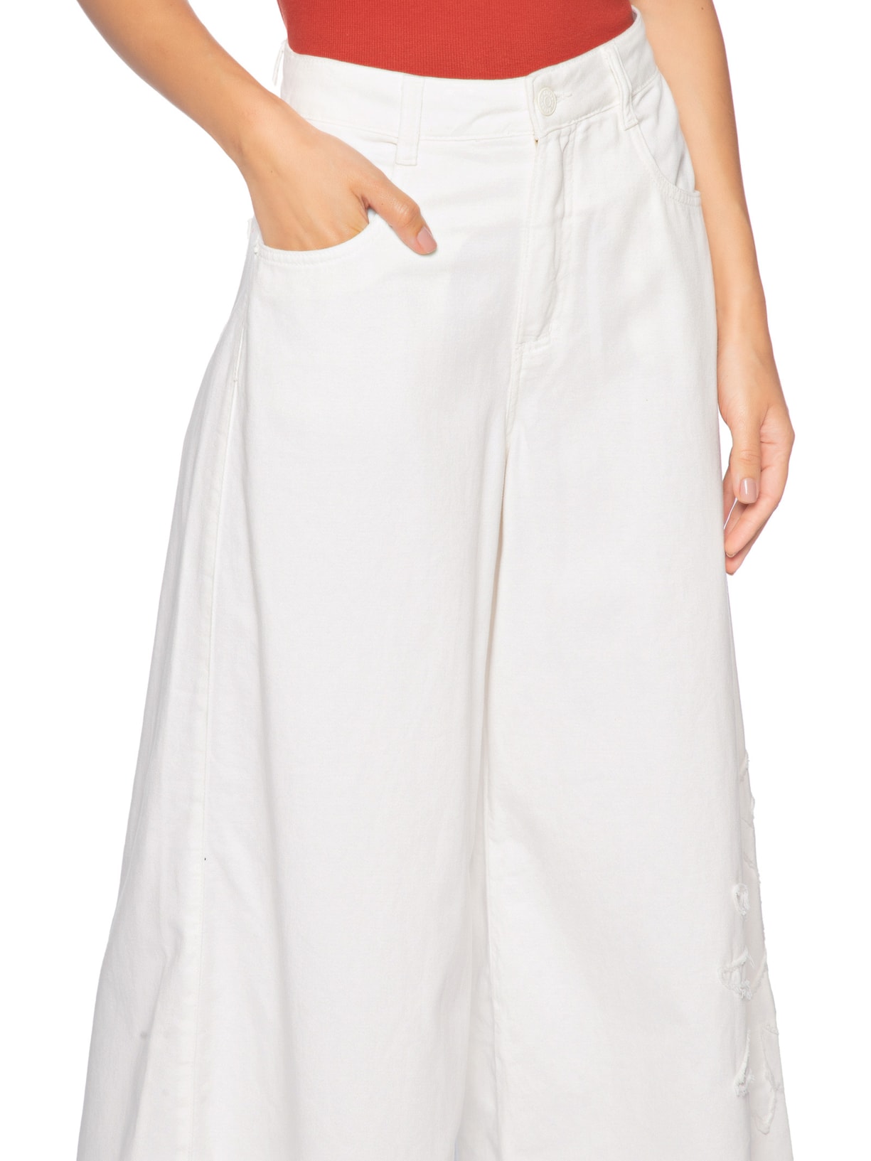 Calça Feminina Sarja Detalhe Sol Off White Dress To