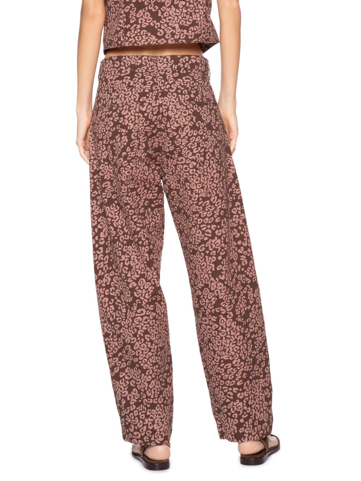 Calça Feminina Sarja Estampa Felina Marrom Dress To